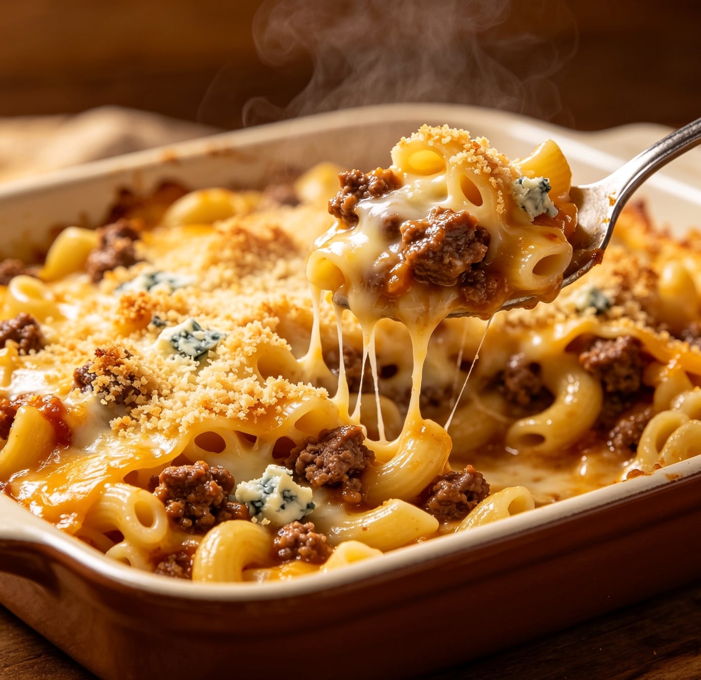 Four Cheese Beefy Baked Mac
